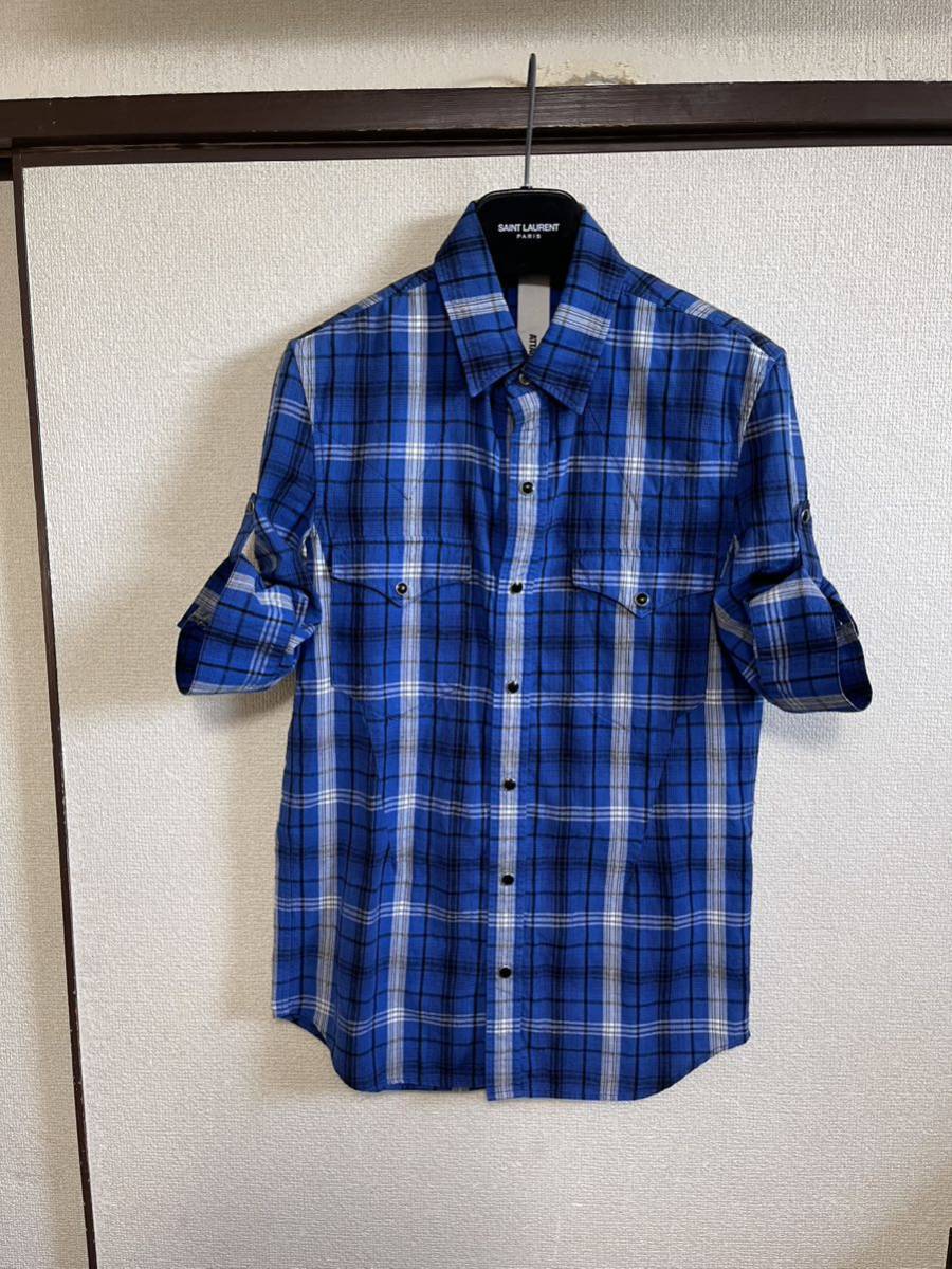 【美品】【レターパックプラス対応】 ATTACHMENT アタッチメント CHECK SHIRTS チェックシャツ BLUE ブルー 青色 即決早い者勝ち_画像2