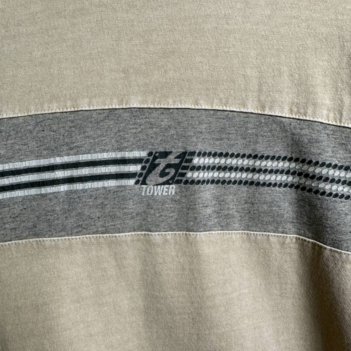 90s USA製 TOWER スケート プリント Tシャツ XL ビッグサイズ イエローベージュ×グレー ライン ロゴ 無地 00s 80s オールド ビンテージ_画像4