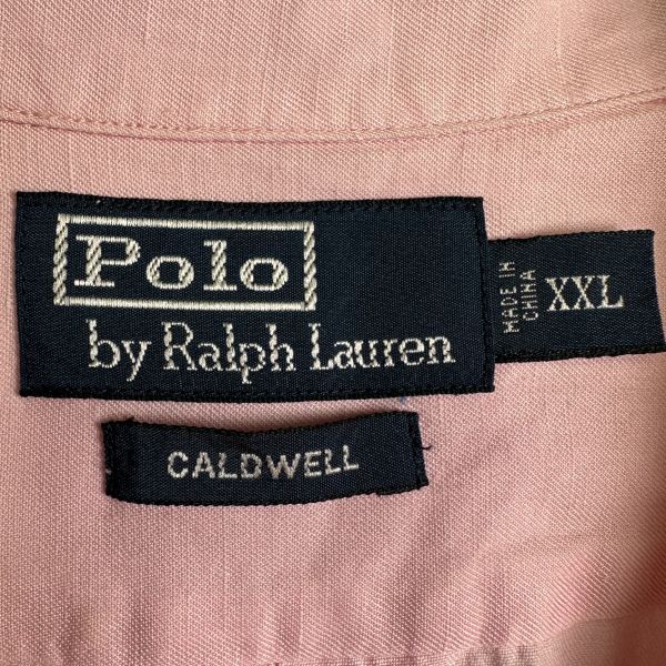 90s Polo by Ralph Lauren ループカラー シャツ XXL ピンク CALDWELL オープンカラー シルク ポロ ラルフローレン 00s オールド ビンテージ
