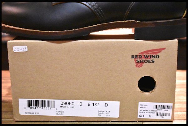 【9.5D 箱付 未使用 22年】レッドウィング 9060 ベックマン ブラック クローンダイク 黒 茶芯 フラットボックス ブーツ redwing HOPESMORE_画像9