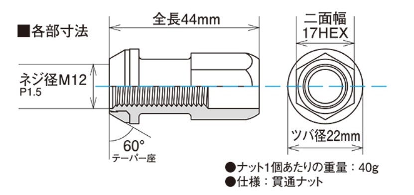 KYOEI R40レーシングナットBK M12×P1.5 補修用2個_画像3