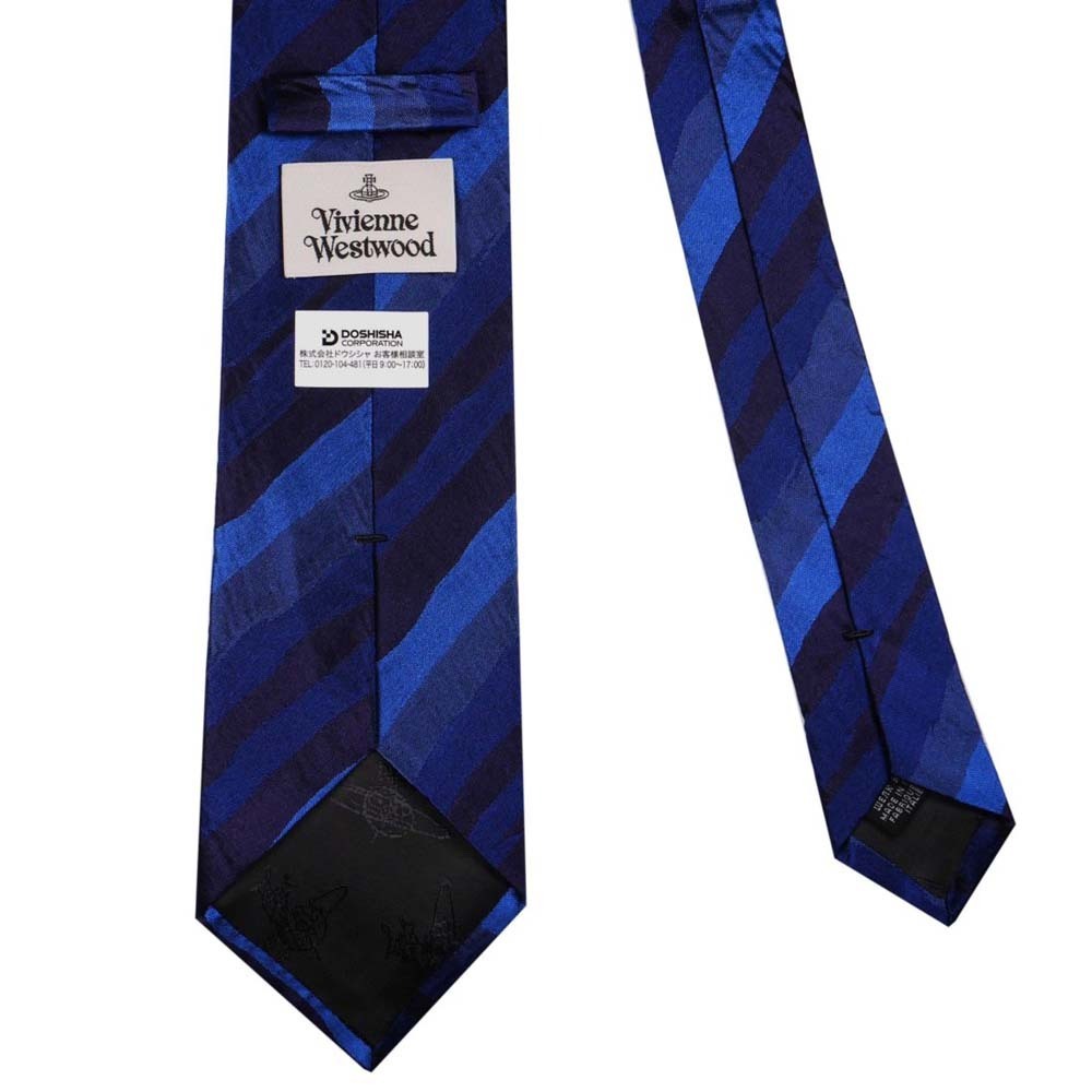  Vivienne Westwood галстук AW2021 модель помятость обработка 81050004 W001I K410-NAVYBLUE 8.5cm NAVY BLUE темно-синий голубой полоса 