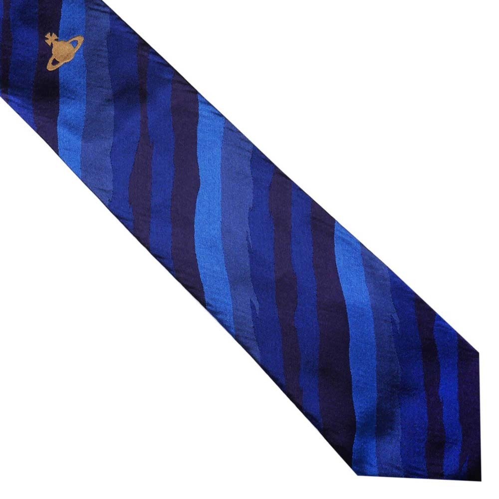  Vivienne Westwood галстук AW2021 модель помятость обработка 81050004 W001I K410-NAVYBLUE 8.5cm NAVY BLUE темно-синий голубой полоса 