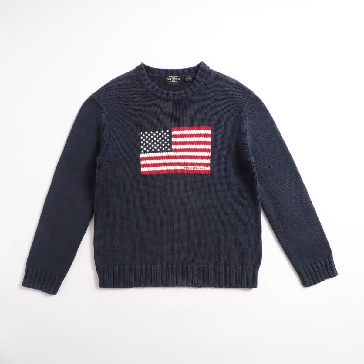 【楽天ランキング1位】 ラルフローレン　Ralph Lauren　ニット　セーター　厚手　星条旗柄　ネイビー　美品　メンズ セーター