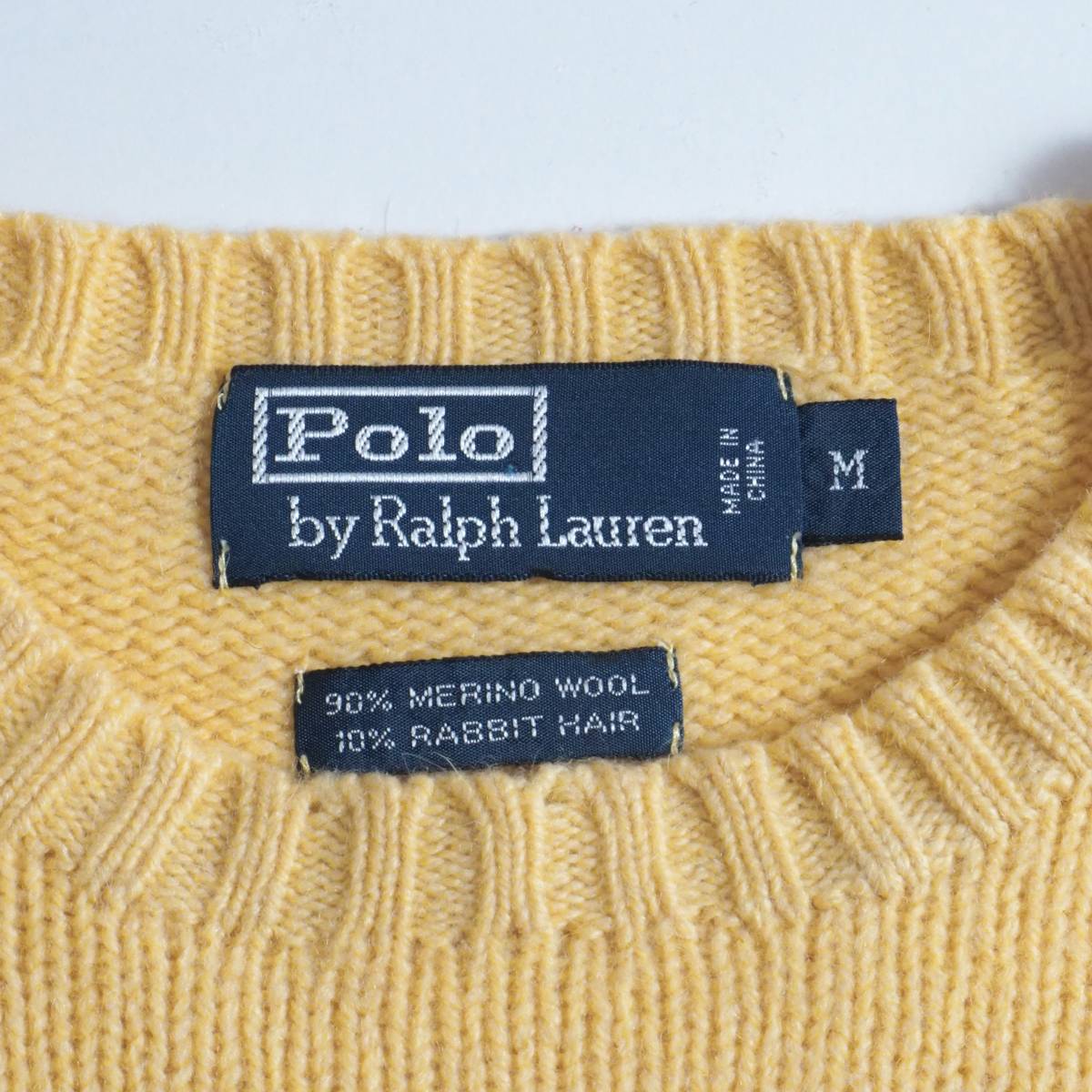 ラルフローレン　Ralph Lauren　ウール１００％　ニット　セーター　イエロー　青ポニー　美品　メンズ