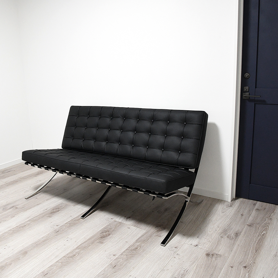 バルセロナチェア 2人掛け イタリアンレザー仕様 色ブラック ミースファンデルローエによるデザイン リプロダクト デザイナーズ家具_画像3