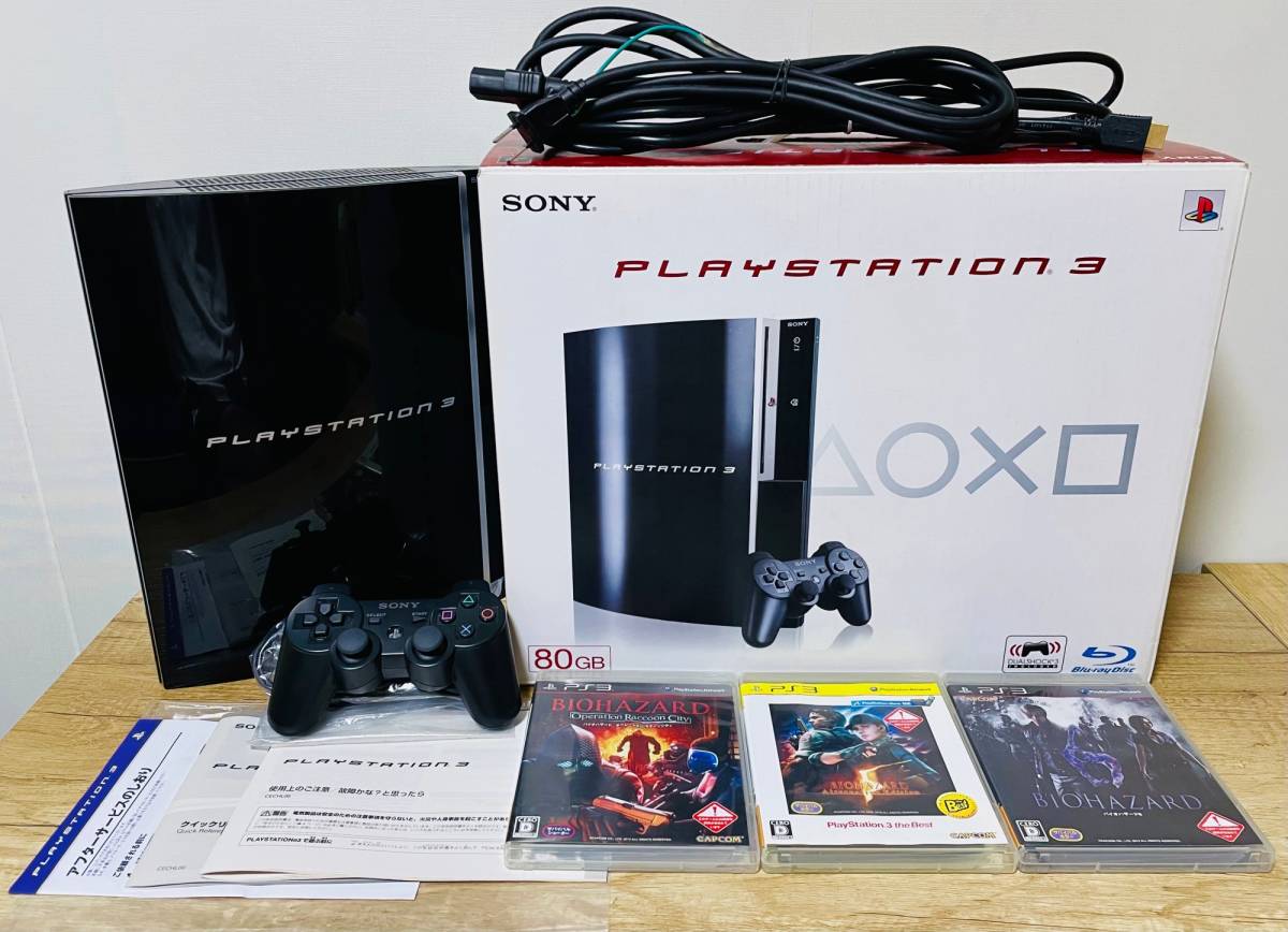 【稼働品】SONY PlayStation3 PS3 /プレイステーション3/プレステ3 /CECHL00 80GB HDD/初期化済み/★ +3 Resident Evil Games【WORKS OK!】_画像1