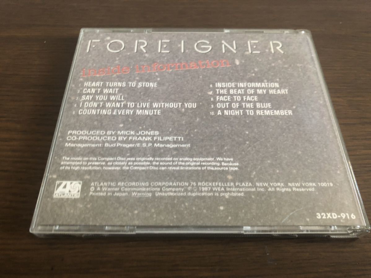 「インサイド・インフォメーション」フォリナー 日本盤 旧規格 32XD-916 アンケート封入ハガキ付属 Inside Information / Foreigner_画像2