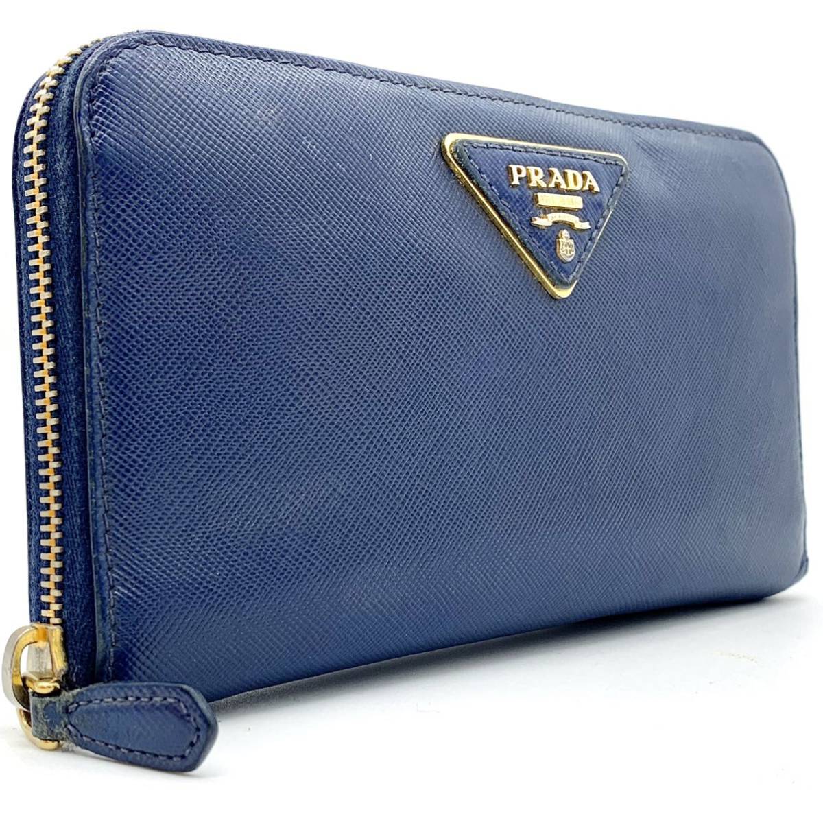 希少カラーブルー】PRADA プラダラウンドファスナージップ長財布三角