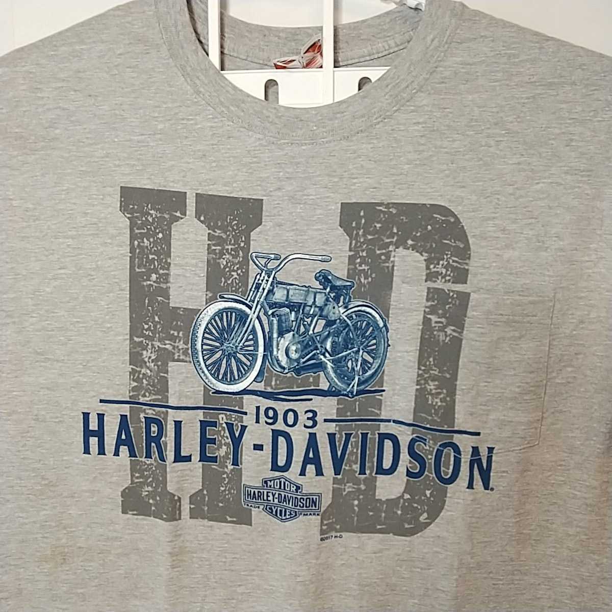 zcl-04♪【アウトレット】USハーレーダビットソン Harley-Davidson1903製造バイクプリント　バイクTシャツ メンズUSサイズ－XL　グレー_画像2