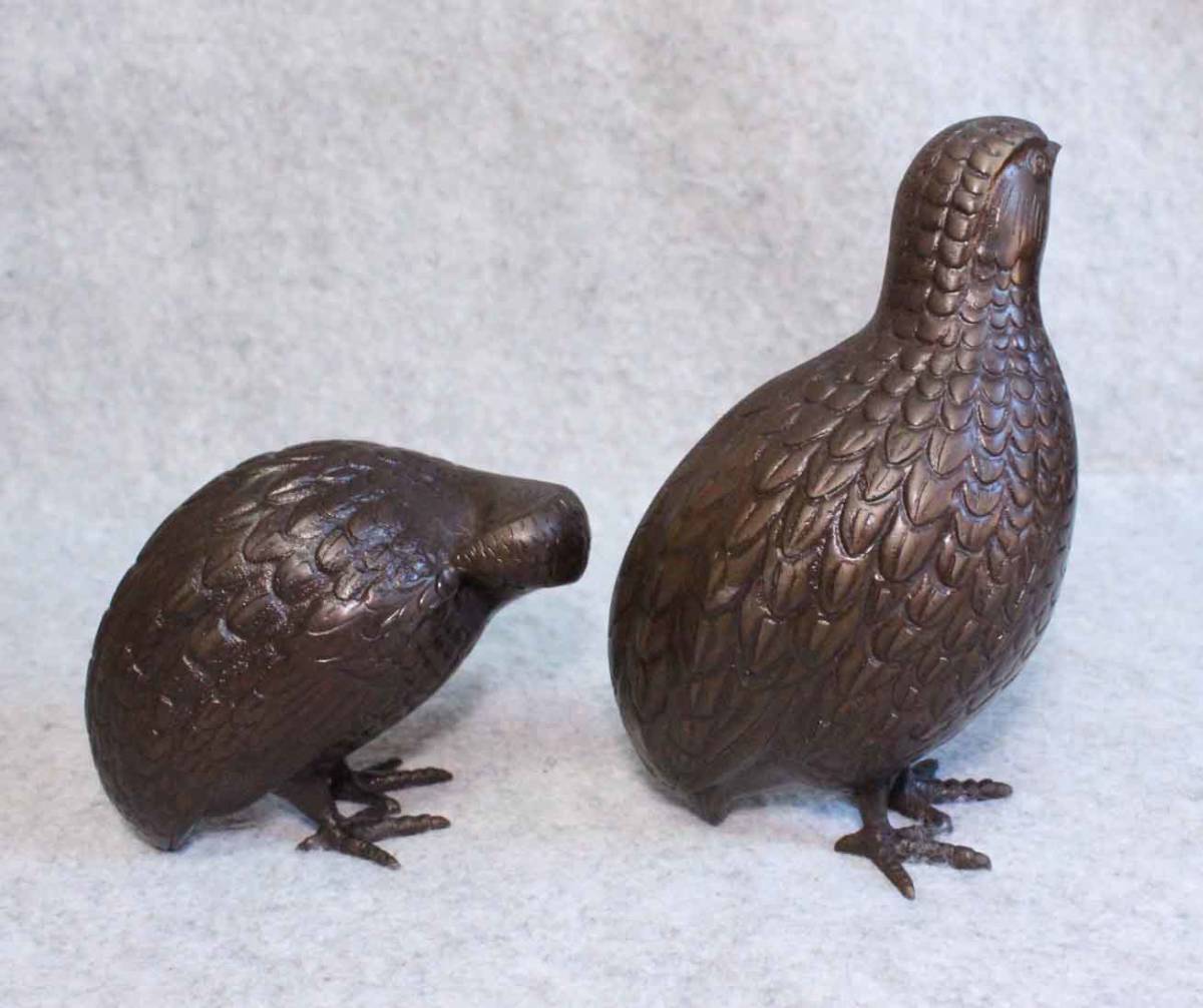 金属工芸●鳥 置物 ライチョウ●●銅像 ブロンズ像 bronze 二匹 JAPANの画像4