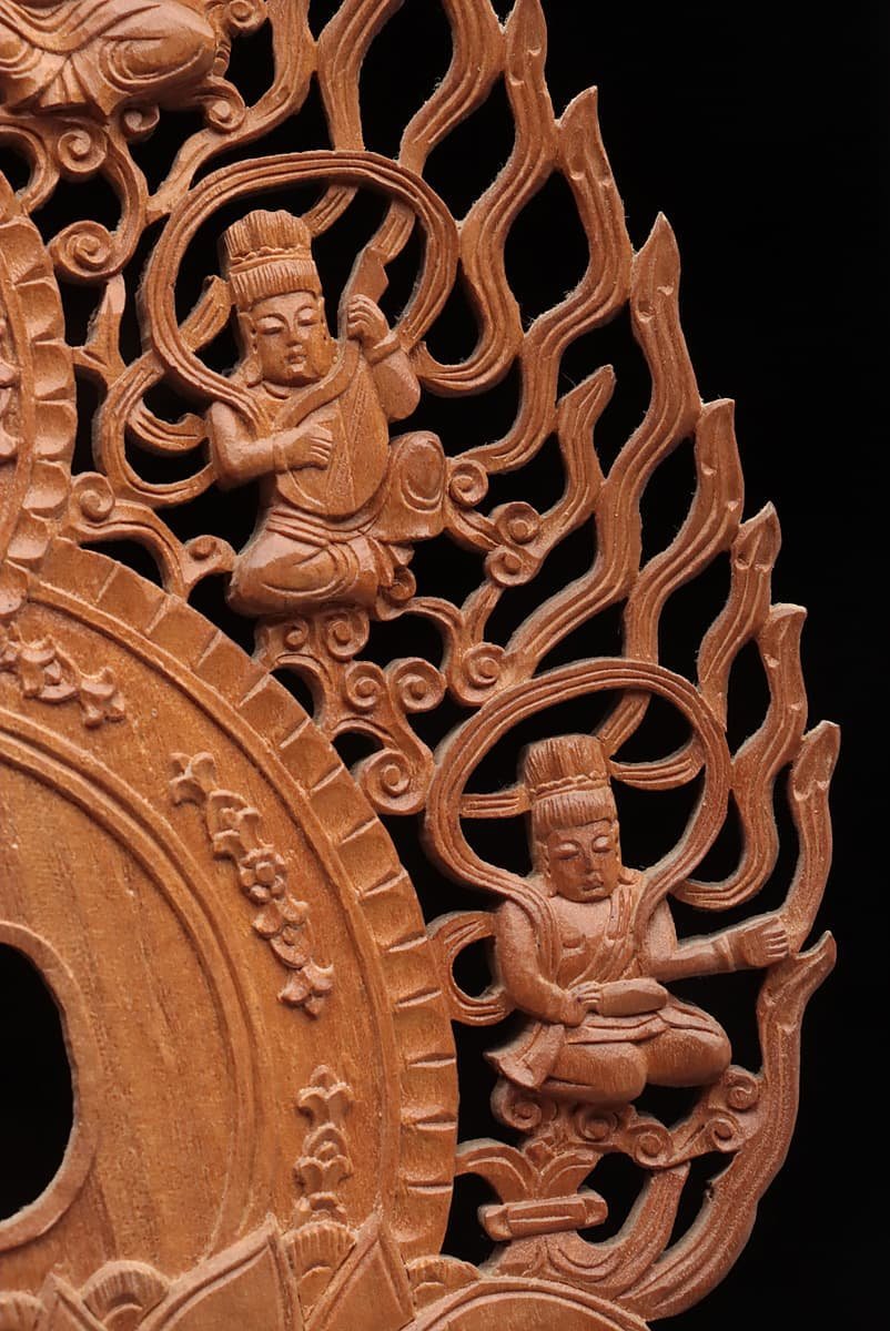EM 仏教美術木彫釈迦如来坐像全高.3cm.2cm 八角台祥雲光背