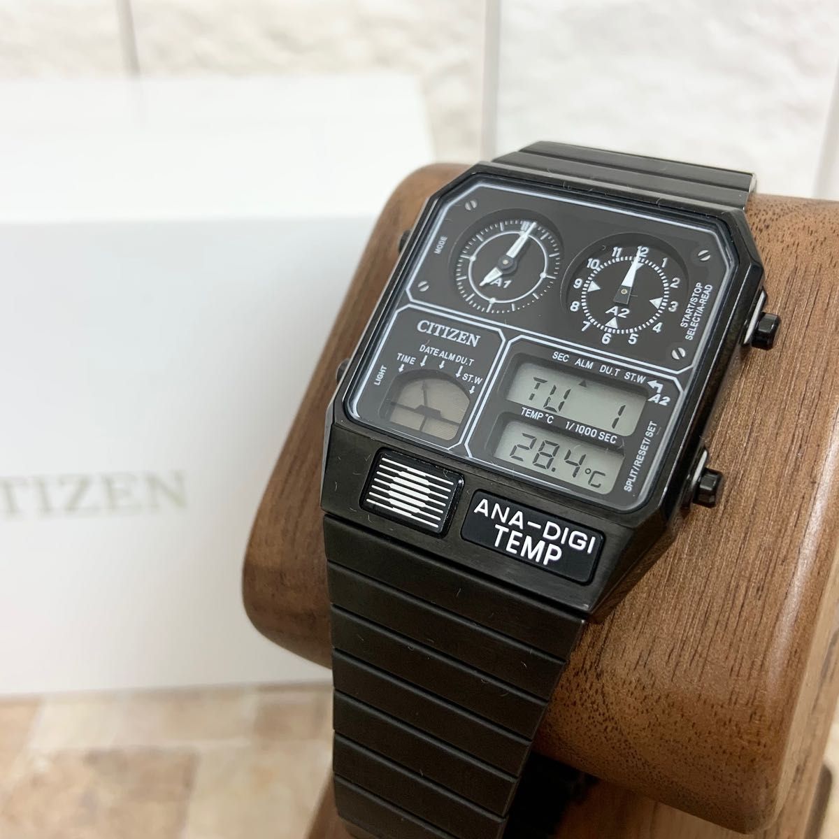 【美品】シチズン アナデジ レコードレーベル 腕時計 ユニセックス 黒 ブラック CITIZEN アナデジテンプ
