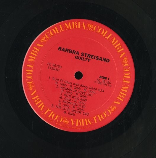 USオリジナルLP！ハイプステッカー付属 Barbra Streisand / Guilty【Columbia FC 36750】バーブラ・ストライサンド Bee Gees Barry Gibb_画像2