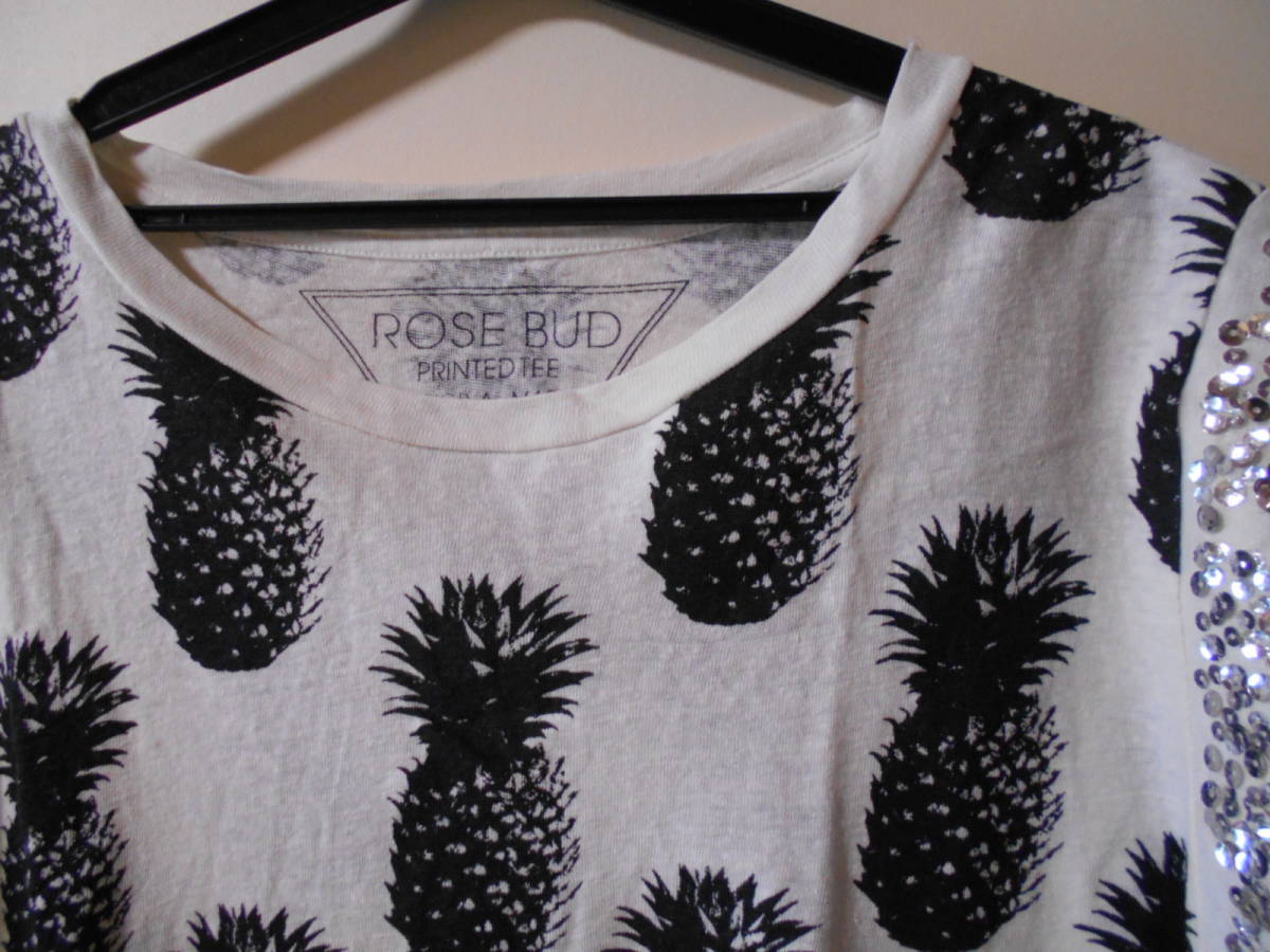 ローズバッド ROSEBUD スパンコール パイナップル デザイン カットソー Tシャツ 麻 ヘンプ_画像6