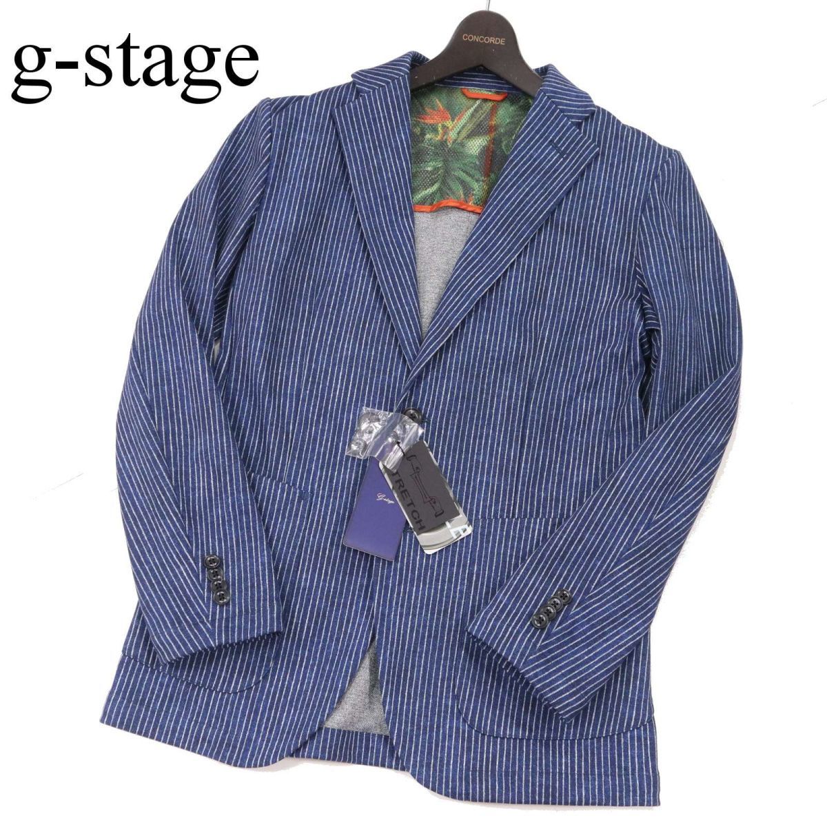 【新品 21SS】 g-stage ジーステージ 春夏 デニム調PT★ ストレッチ ジャージ ストライプ ジャケット Sz.44/S　メンズ　I3T00832_8#M_画像1