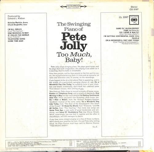 249254 PETE JOLLY / Too Much, Baby!: The Swinging Piano OF(LP)の画像2
