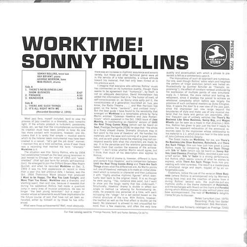 249264 SONNY ROLLINS / Worktime!(LP)_画像2