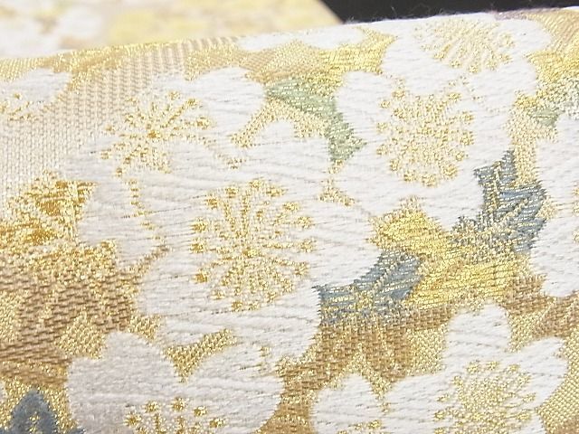 平和屋-こころ店□極上 六通柄袋帯 唐織 舞桜 金糸 正絹 逸品 3kk1793