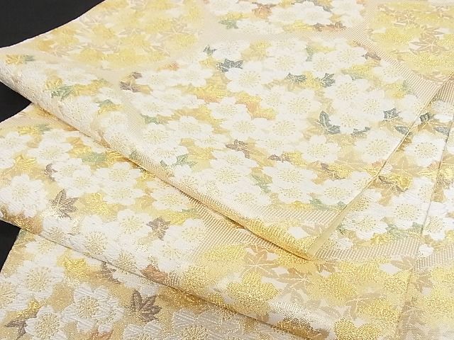 平和屋-こころ店□極上 六通柄袋帯 唐織 舞桜 金糸 正絹 逸品 3kk1793