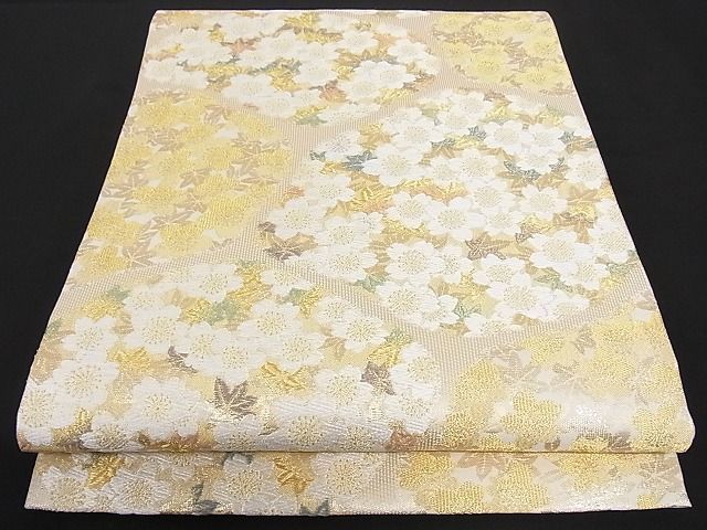 平和屋-こころ店□極上 六通柄袋帯 唐織 舞桜 金糸 正絹 逸品 3kk1793