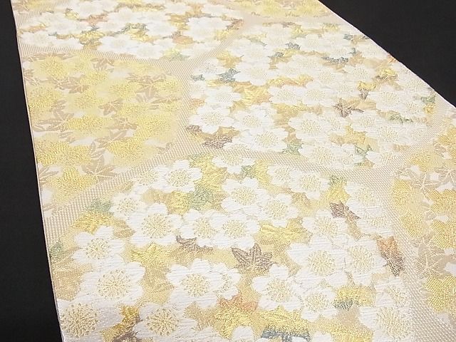 平和屋-こころ店□極上 六通柄袋帯 唐織 舞桜 金糸 正絹 逸品 3kk1793