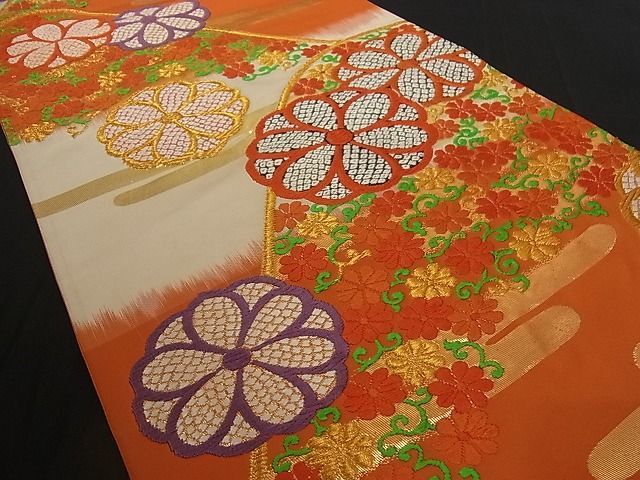 平和屋-こころ店■六通柄袋帯　唐織　遠山風景花文　金糸　正絹　逸品　A-pf3906_画像3