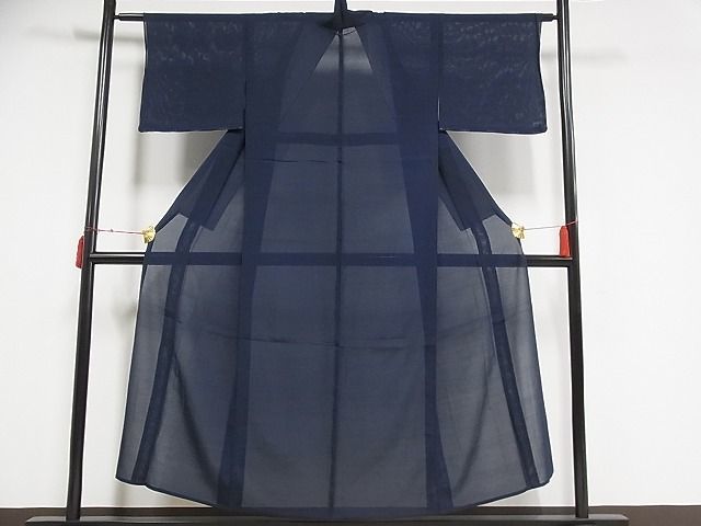 平和屋-こころ店■夏物　色無地　絽　紺色　着丈148.5cm　裄丈65cm　正絹　逸品　B-np6265_画像1