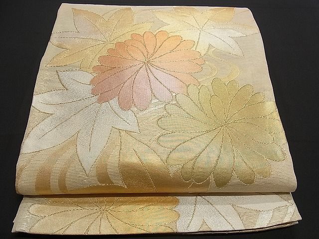 平和屋-こころ店□夏物六通柄袋帯竜田川菊文金銀糸正絹逸品B-np6144