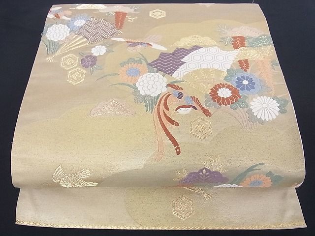 平和屋-こころ店□六通柄袋帯唐織舞扇鳳凰花文金糸正絹逸品A-uw1759