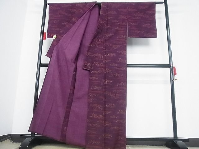 平和屋-こころ店■上質な小紋　単衣　草花文　ウール　着丈160.5cm　裄丈64cm　B-fe5931_画像3