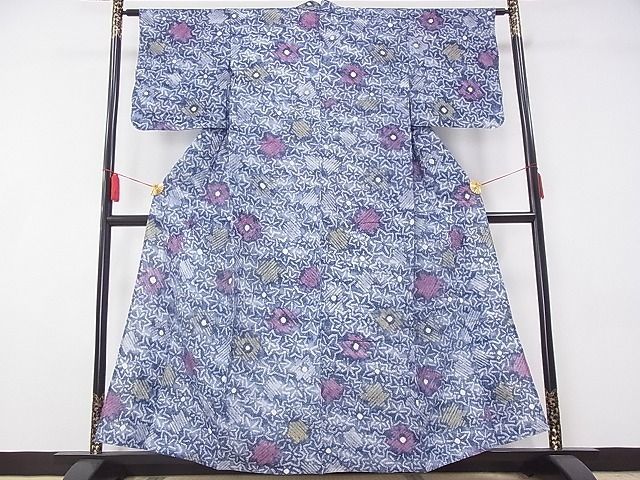 平和屋-こころ店□夏物浴衣有松鳴海絞り伝統工芸品草花文着丈158.5cm