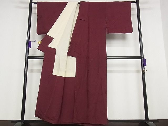 平和屋-こころ店■上質な色無地　貝桶地紋　葡萄色　着丈156.5cm　裄丈63.5cm　正絹　逸品　B-ag3513_画像3