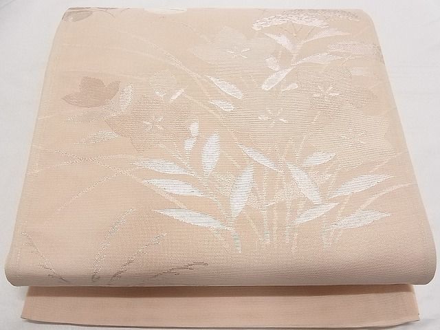 平和屋-こころ店■夏物　六通柄袋帯　秋草文　金糸　正絹　逸品　B-ph6348_画像1