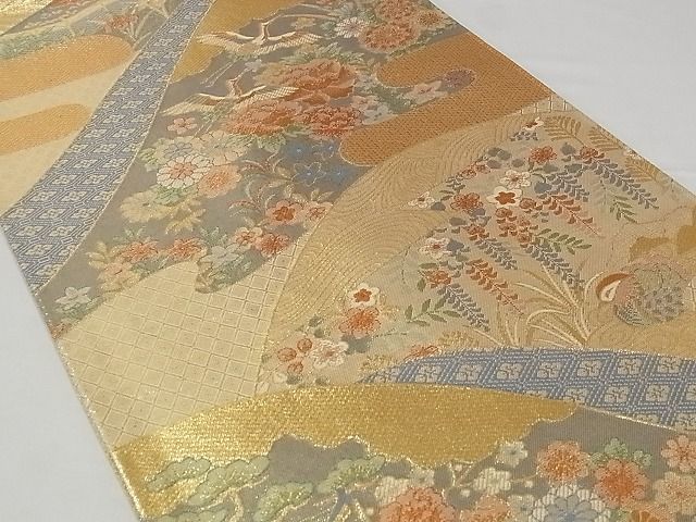 平和屋-こころ店■佐賀錦　六通柄袋帯　花鳥文　金糸　正絹　逸品　A-pf4660_画像3