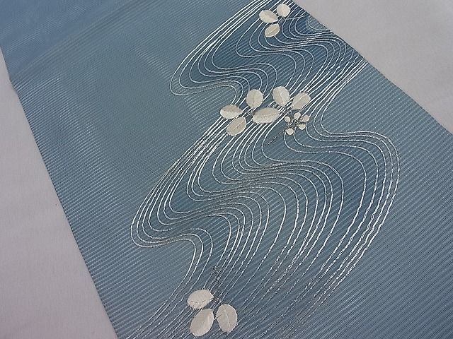 平和屋1□夏物 子供 九寸開き名古屋帯 総刺繍 駒刺繍 流水枝葉文 逸品