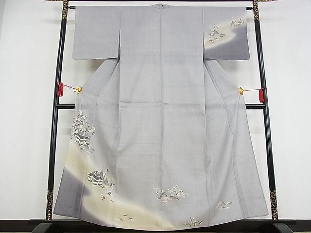 平和屋-こころ店□夏物訪問着紬地友禅風景花文暈し染め着丈157cm 裄丈