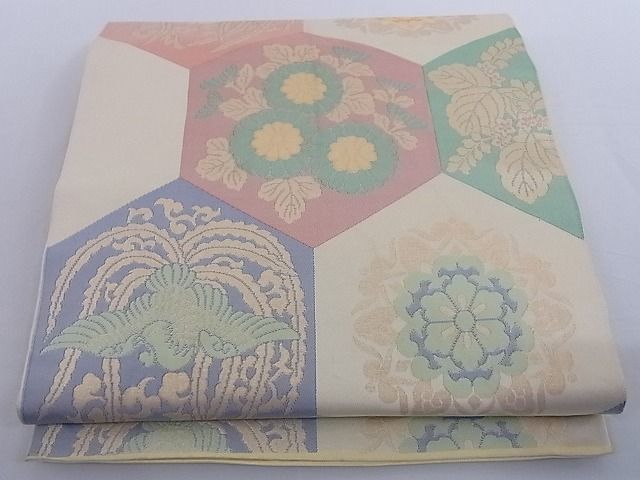 平和屋-こころ店■六通柄　本袋帯　亀甲鳳凰花文　金糸　正絹　逸品　A-az5241_画像1