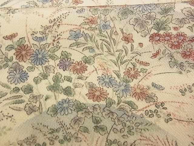 平和屋-こころ店■上質な小紋　作家物　手描き　草花文　鬼しぼ縮緬　着丈169cm　裄丈66cm　正絹　逸品　A-ta5237_画像6