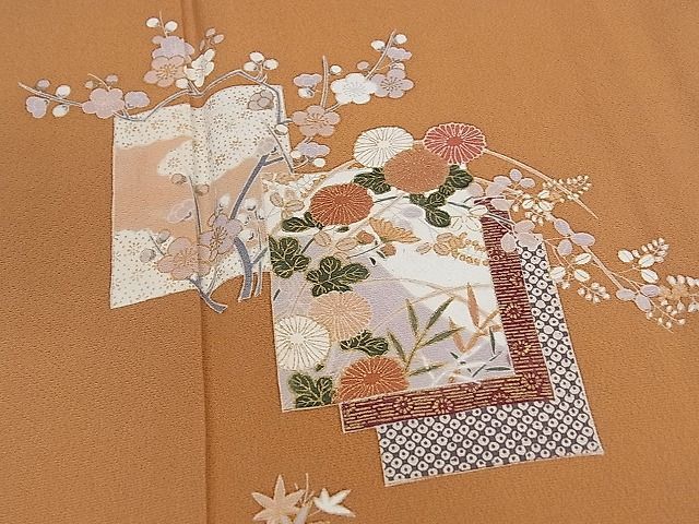 平和屋1■訪問着　色紙重ね枝花文　金彩　逸品　ze6130_画像3