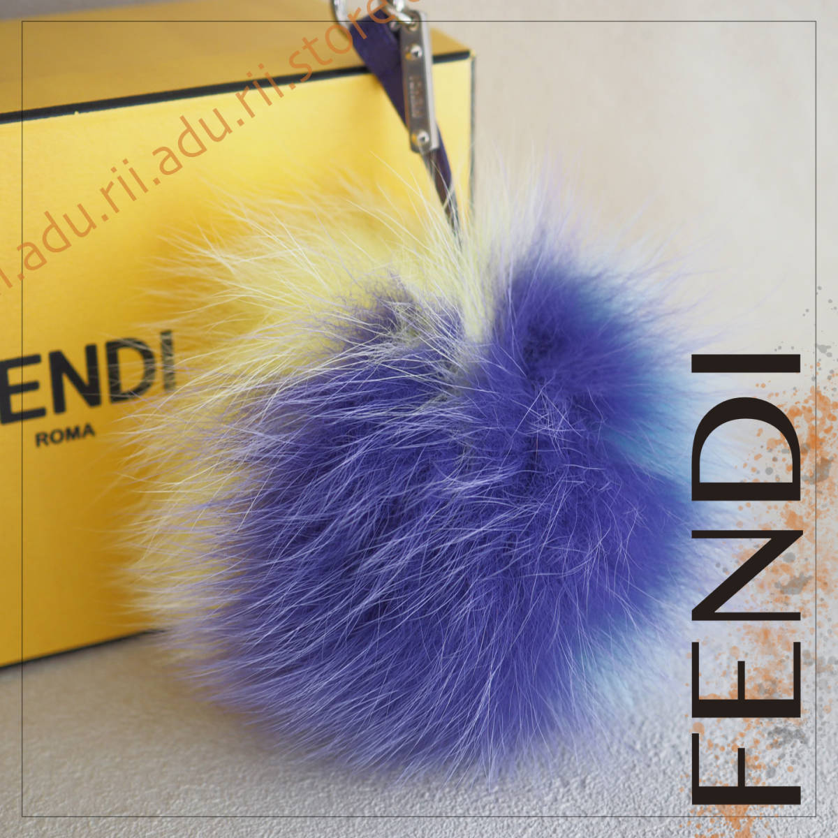 フェンディ FENDI ポンポン チャーム キーホルダー トリコロール 黄青紫 フォックスファー リアルファー 7AR259 41C ボンボン モンスター_画像1