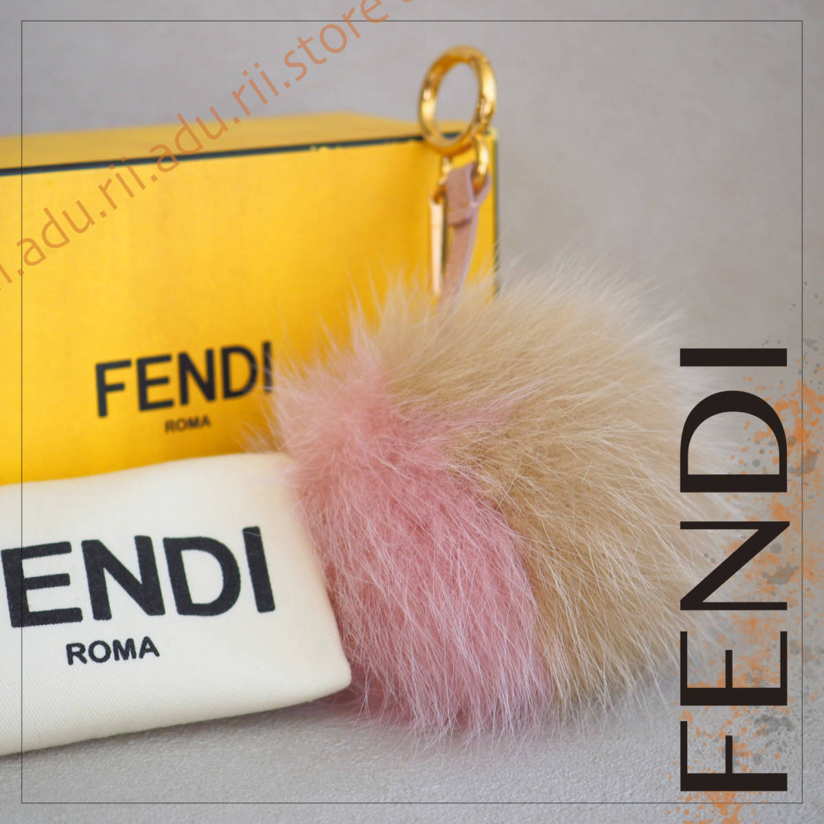  Fendi FENDIpompon charm key holder pink beige fox fur real fur 7AR259 G31 bonbon Monstar 