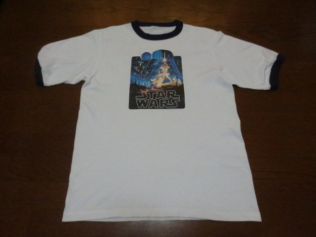 70\'s~80\'s STAR WARS HILDEBRANDT 1977 Star Wars short sleeves transcription print Lynn ga- T-shirt white . navy blue 