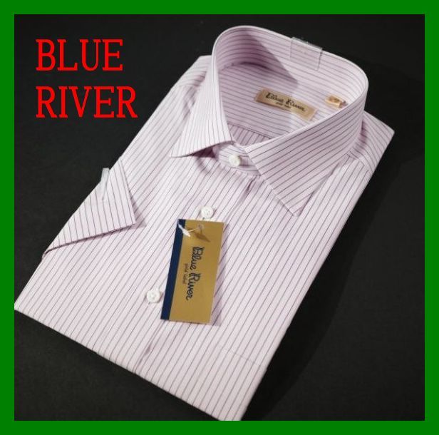 6BLUE RIVER半袖 レギュラーカラーシャツ 42 ストライプピンク