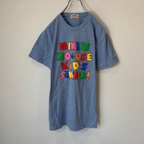 [KWT671] mikiHOUSE 半袖プリントTシャツ ブルー メンズ S ポス_画像1