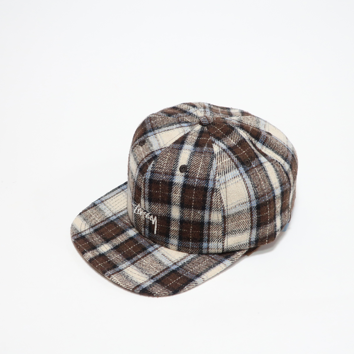 STUSSY FLANNEL PLAID STOCK STRAP BACK CAP BROWN 1311009 ステューシー フランネル ストック ロゴ キャップ ブラウン チェック_画像1