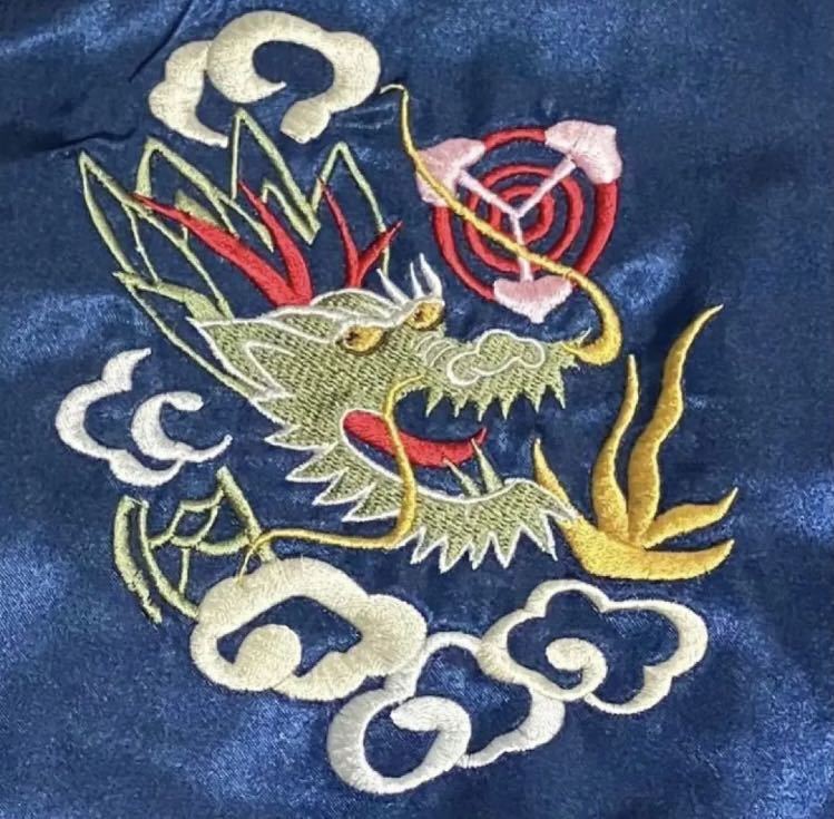 美品 ナイラス スカジャン 刺繍 和柄 バイカラー 龍 日本列島