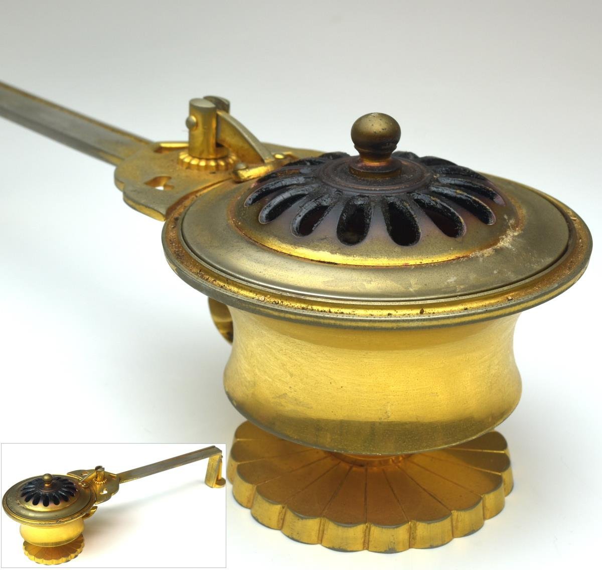 【趣楽】 仏教美術　鍍金太子型柄香炉　幅２９ｃｍ　重量７３２ｇ　Ｐ１９５１