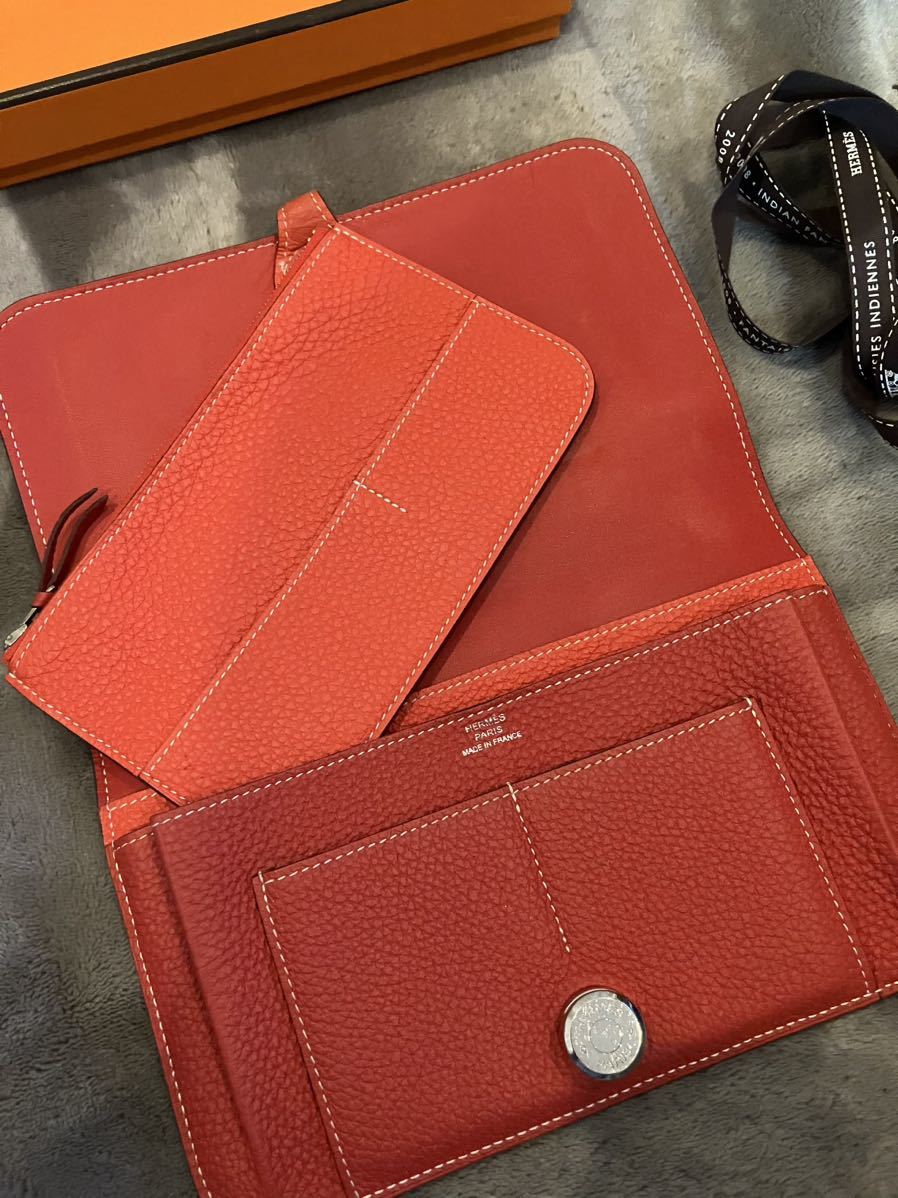 HERMES エルメス ドゴンGM レッド＆朱赤 バイカラー 美品の画像2