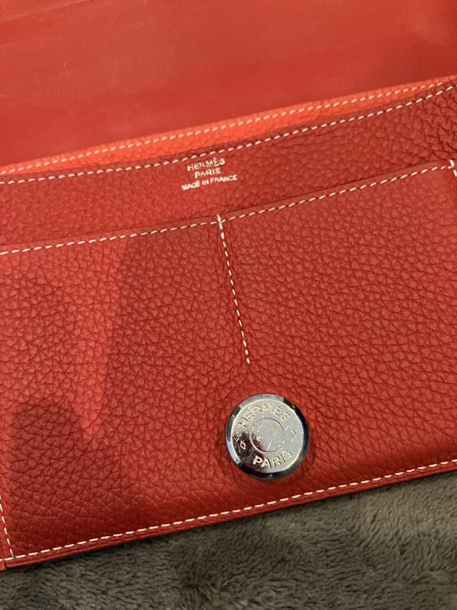 HERMES エルメス ドゴンGM レッド＆朱赤 バイカラー 美品の画像6